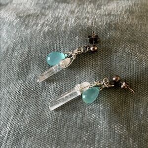 Hand Crafted amazoniite  & Quartz gemstone & silver Earrings by Le Chat Noir